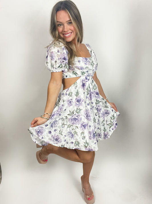Floral Print Puff Sleeve Mini Dress